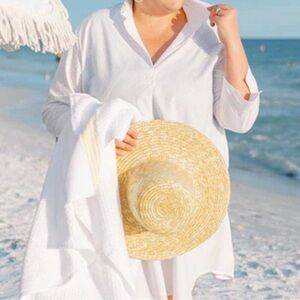 Red Land Cotton White Go Anywhere Shirt Dress Size Small